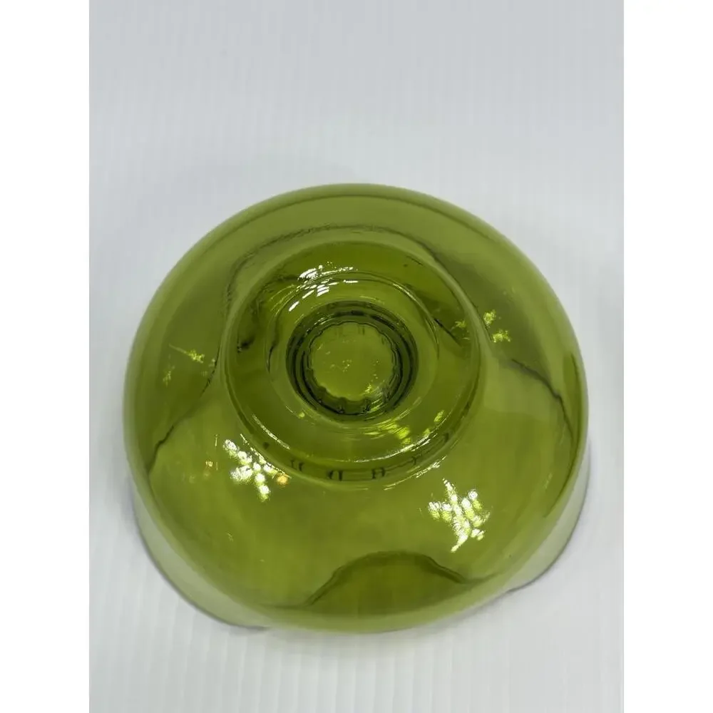 Vintage Anchor Hocking 2 Avocado Green Glass Candle Stick Holders Pair MCM 1970s